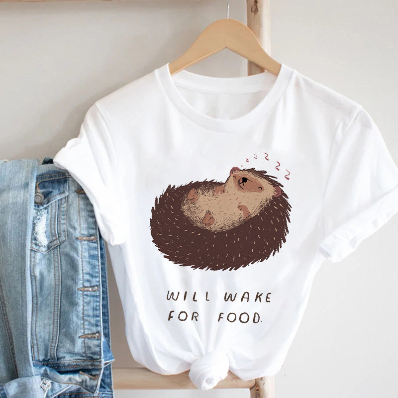 Women's Hedgehog Animal Retro Cute Anime Short Sleeve T-Shirt — detail