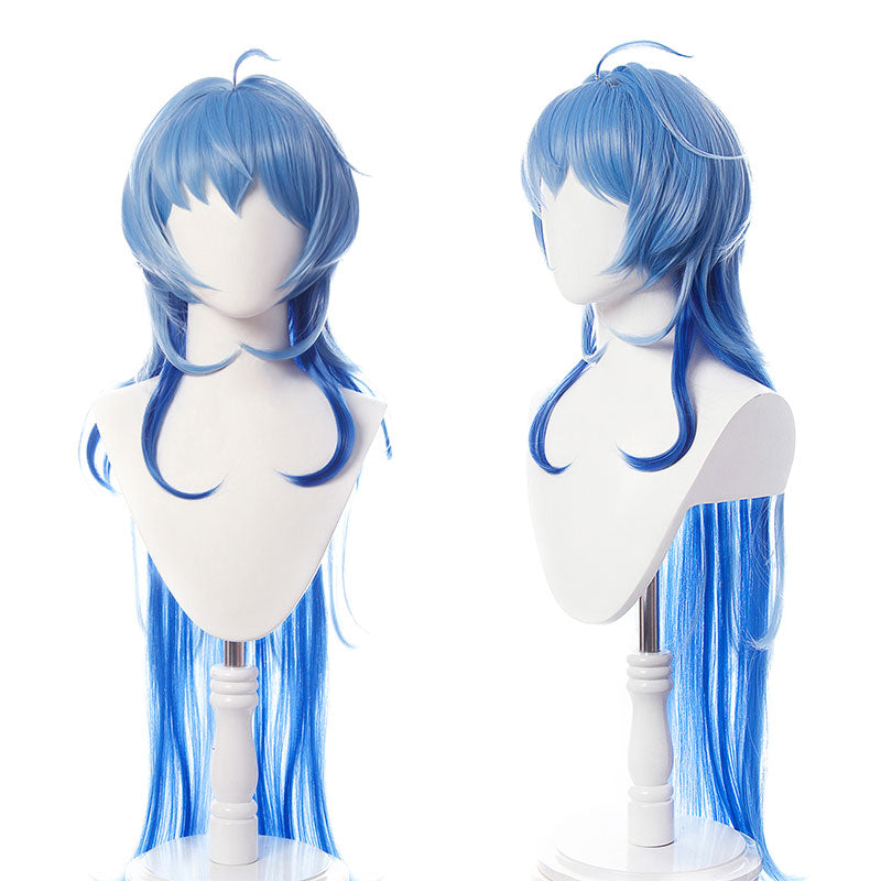 Wig Gradient Blue Long Cosplay Wig Heat-resistant Synthetic Hair Free Wig Hat — scale reference