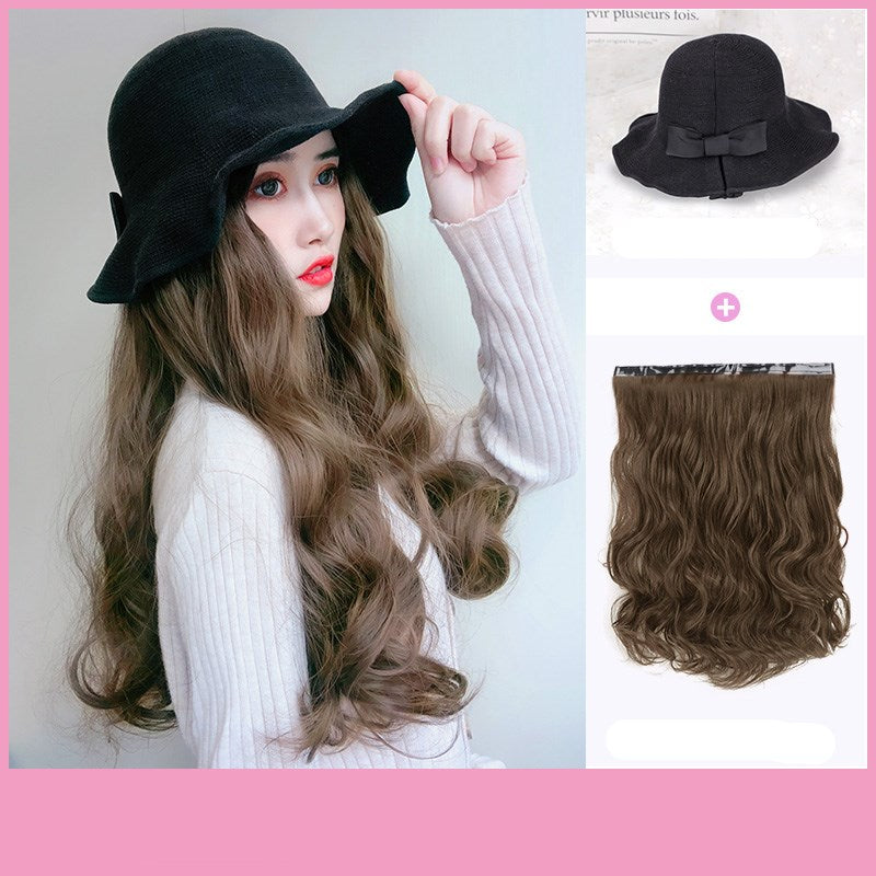 Wig Hat One-piece Fashion Simulation Long Curly Hair Big Waves — in use