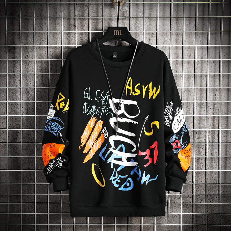 SingleRoad Mens Crewneck Sweatshirt Men Harajuku Oversized Japanese Streetwear Hip Hop Black Hoodie Men Sweatshirts — in use
