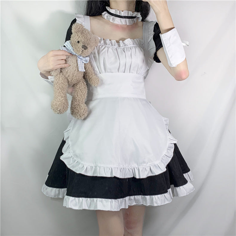 Chic Design Dress, Japanese Soft Girl, Maid Outfit, Square Neck, Waisted Puff Skirt, Cute, Western Style, — scale reference