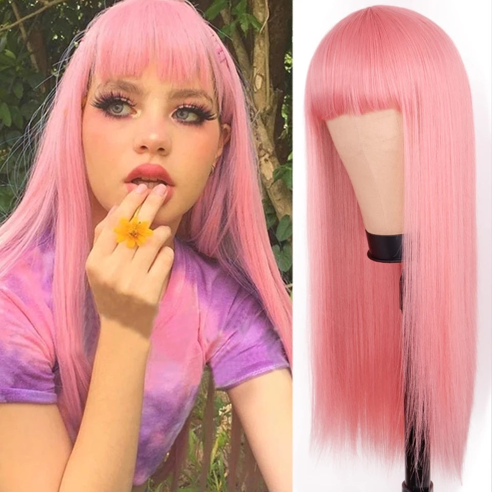 Orange Wig - Women's Long Straight Dyed Synthetic Hair — included in Pennywise IT Clown Cosplay Set — Costume + Orange Wig