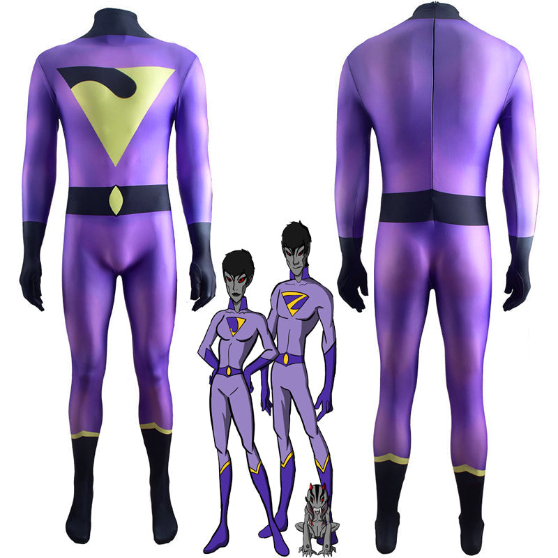 DC Young Heroes Cosplay Duo — Titans Beast Boy + Wonder Twins Jayna — back view