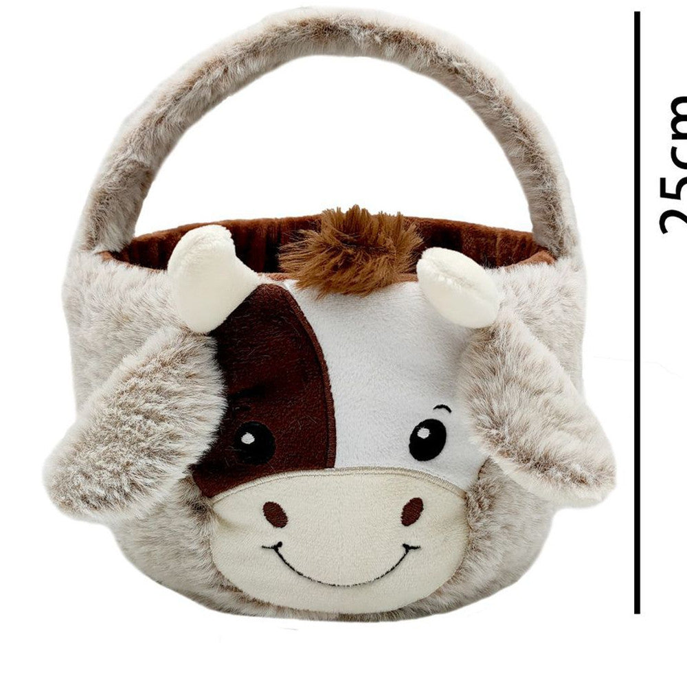 New Plush Toy Cow Basket — back view