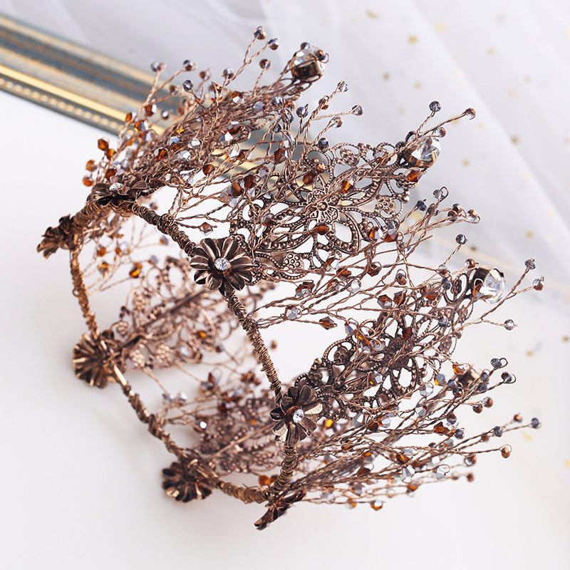 Bridal golden crown tiara baroque round | Magic Stories