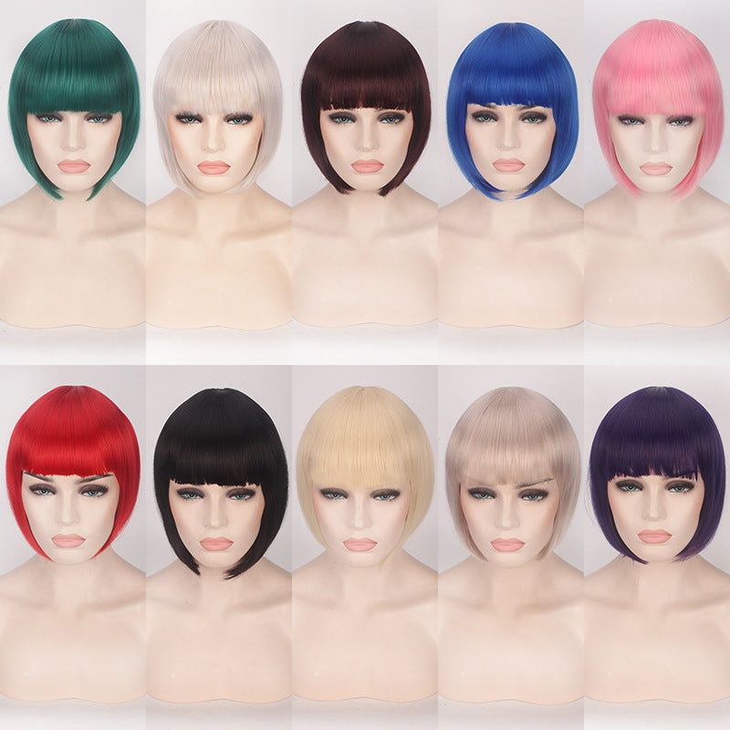cosplay wig short hair bob — side view