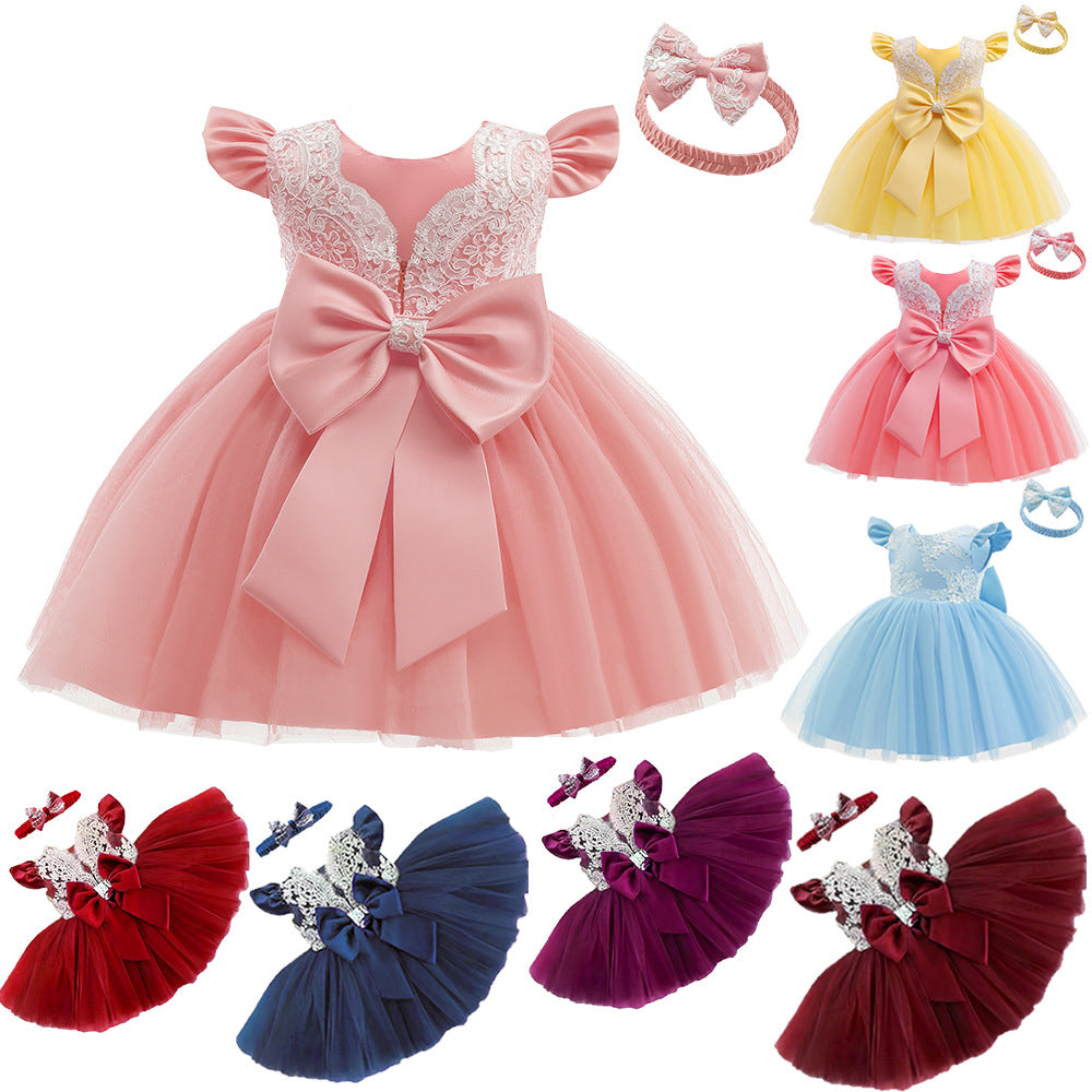 Lace Princess Dress Bow Children's Dress — back view