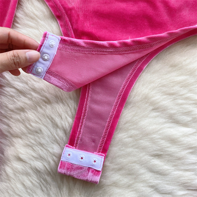 Women's Tight Velvet Onesie Plush — side view