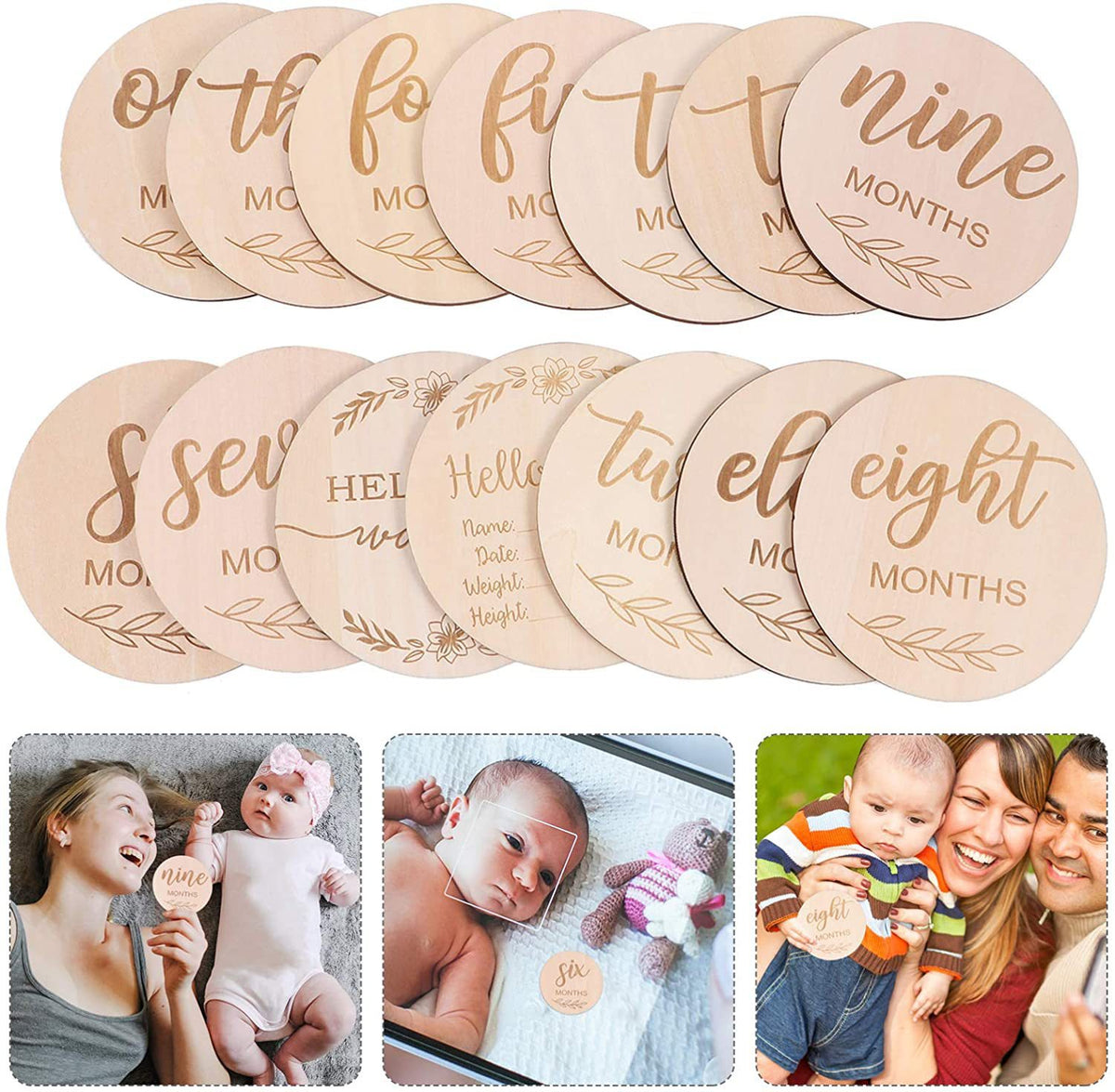 Wooden Baby Photography Props Wood Piece Month Commemorative Wooden Card Wooden — in use