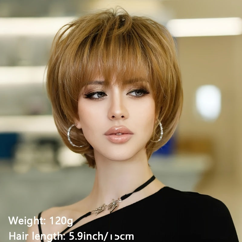 12 Inch Women's Short Brown Bangs Short Bob Wig โ packaging