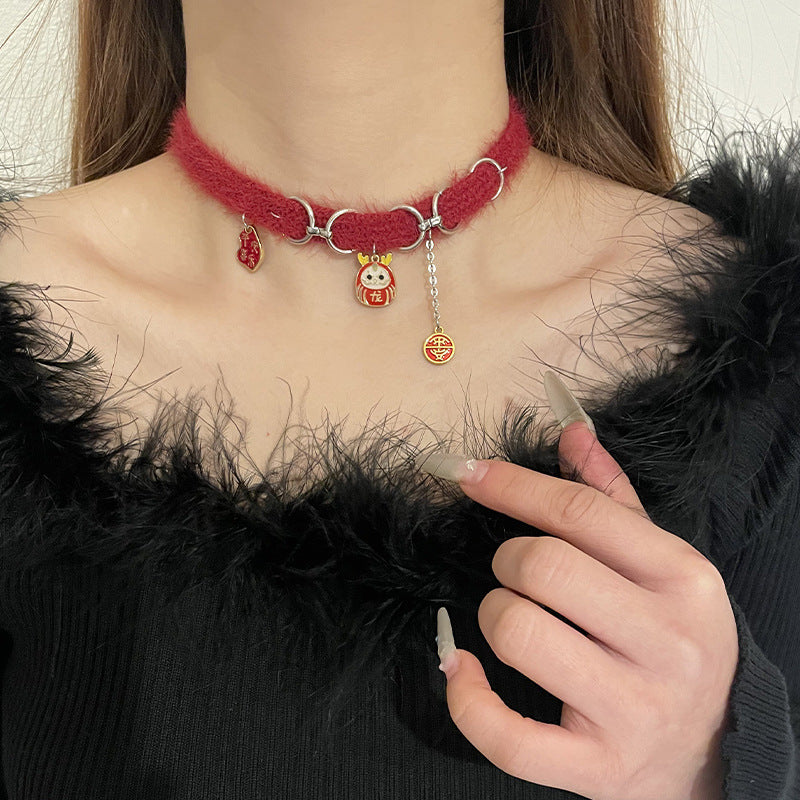 Dragon Red Plush Choker Necklace | Magic Stories