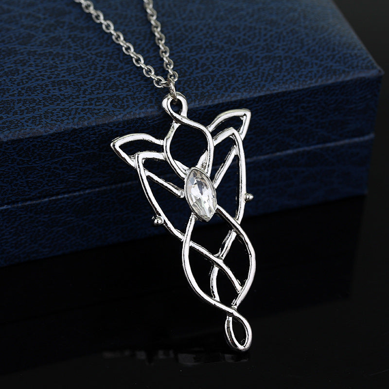 The Lord of the Rings Gift Duo — Titanium Steel Couple Ring + Elf Princess Necklace — back view