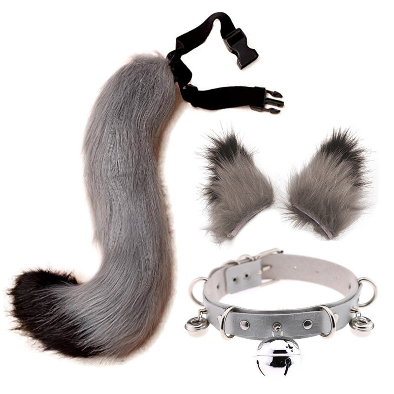Cat-Girl Cosplay 3-Piece — Pink Twin-Tail Cat-Ear Wig, Fingerless Cat Paw Gloves & Plush Beast Tail — side view