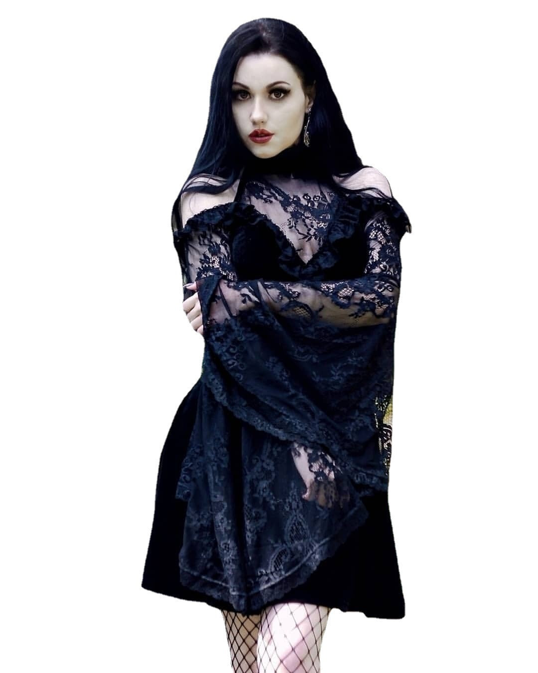 Dark Gothic Lace Panels Dress โ in use