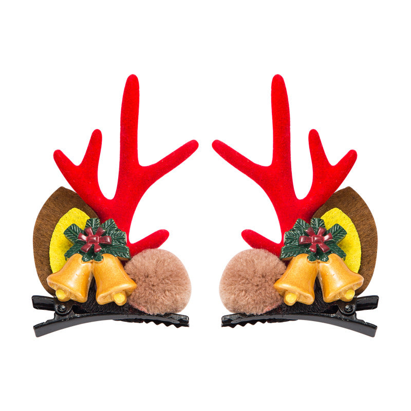 Christmas Series Cute Moose Horns Bells Flannel Two-piece Hairpin — packaging