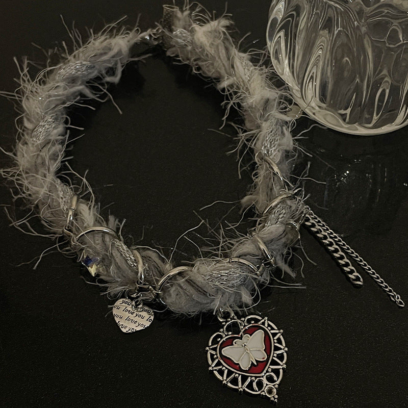 Heart Butterfly Tassel Plush Choker Necklace | Magic Stories