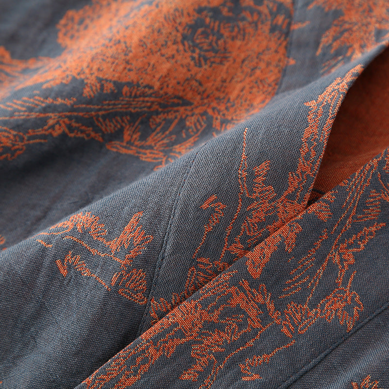Men's Cotton Gauze Kimono Long Dress Bathrobe — detail