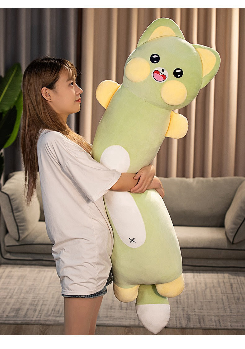 Cute Cat Plush Doll Soft Long Body Raccoon Pillow — back view