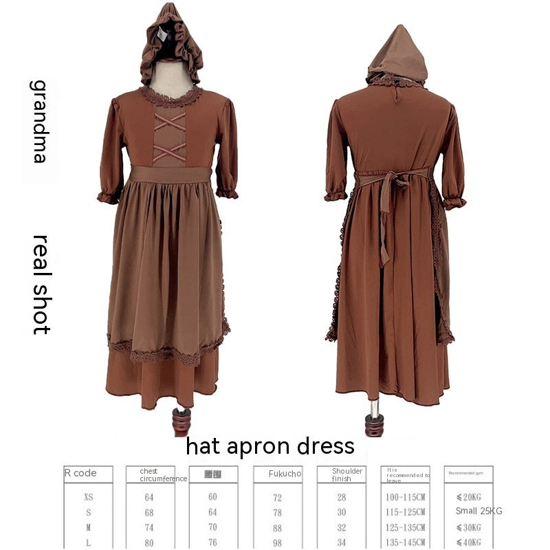 Medieval Civilian Costume Children European Colony Poor Cosplay Clothes Cosplay Old Grandma Performance Costumes — packaging