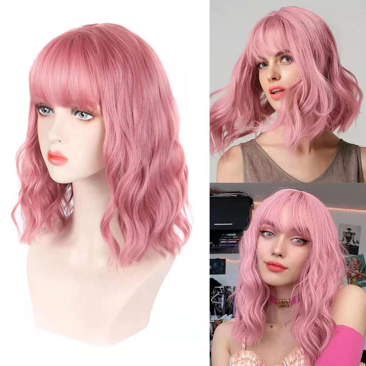 Womens Short Curly Synthetic Bob Wig — detail