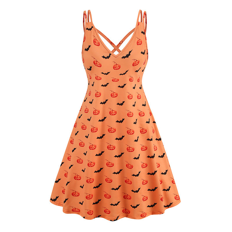 V-neck Strap Halloween Printed Pumpkin | Magic Stories