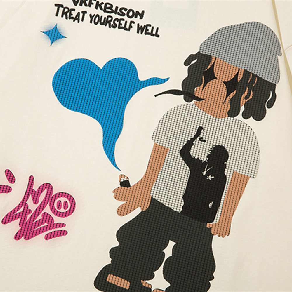 Men's Cotton Casual Round Neck Cartoon Anime Print T-shirt — detail