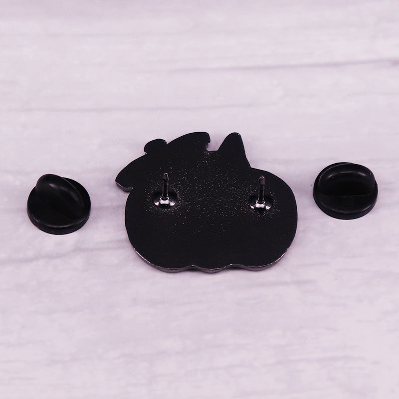 Glitter Pumpkin Cat Enamel Pin Brooch Halloween Kawaii — side view
