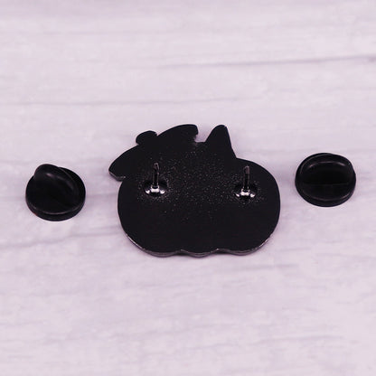 Glitter Pumpkin Cat Enamel Pin Brooch Halloween Kawaii — side view