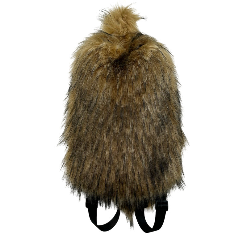 Fur Hot Girl Plush Backpack — side view