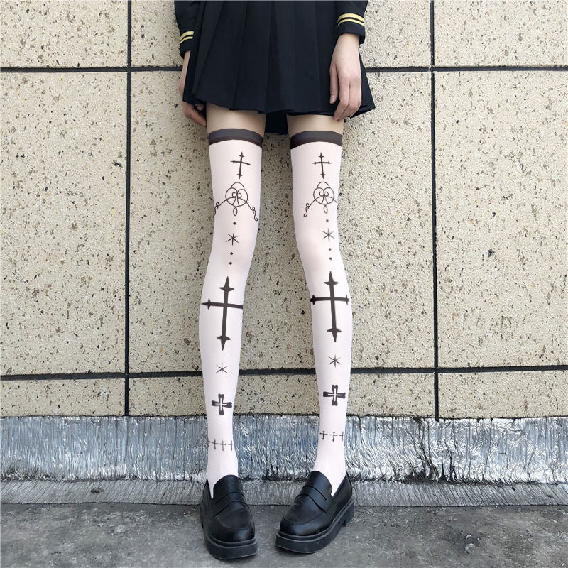Printed Stockings Thin Female Lolita Over | Magic Stories