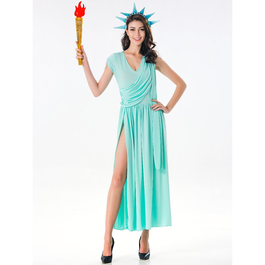 Greek Goddess Split Cosplay Halloween Stage Costume — scale reference