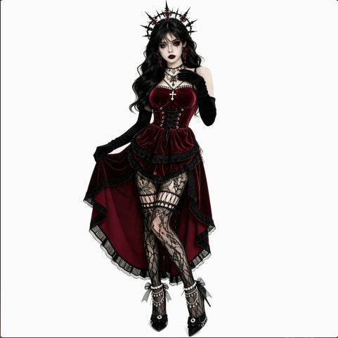 Burgundy Velvet Corseted Mermaid Gown Dark | Magic Stories