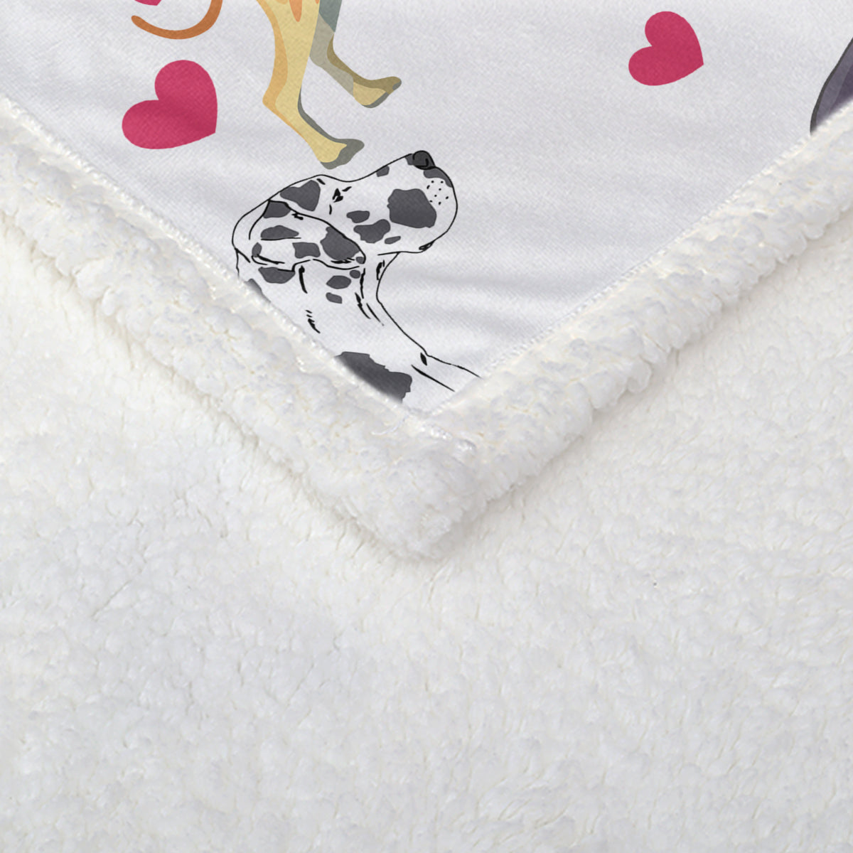 Great Dane Dog Blanket Red Heart Puppy Print Sherpa Fleece Throw Blanket Funny Kawaii Dog Portrait Plush — back view