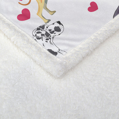 Great Dane Dog Blanket Red Heart Puppy Print Sherpa Fleece Throw Blanket Funny Kawaii Dog Portrait Plush — back view