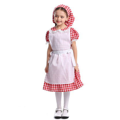 Halloween Fairy Tale Cosplay Lace Red Plaid Beer Outfit Little Maid Farm Costume — side view