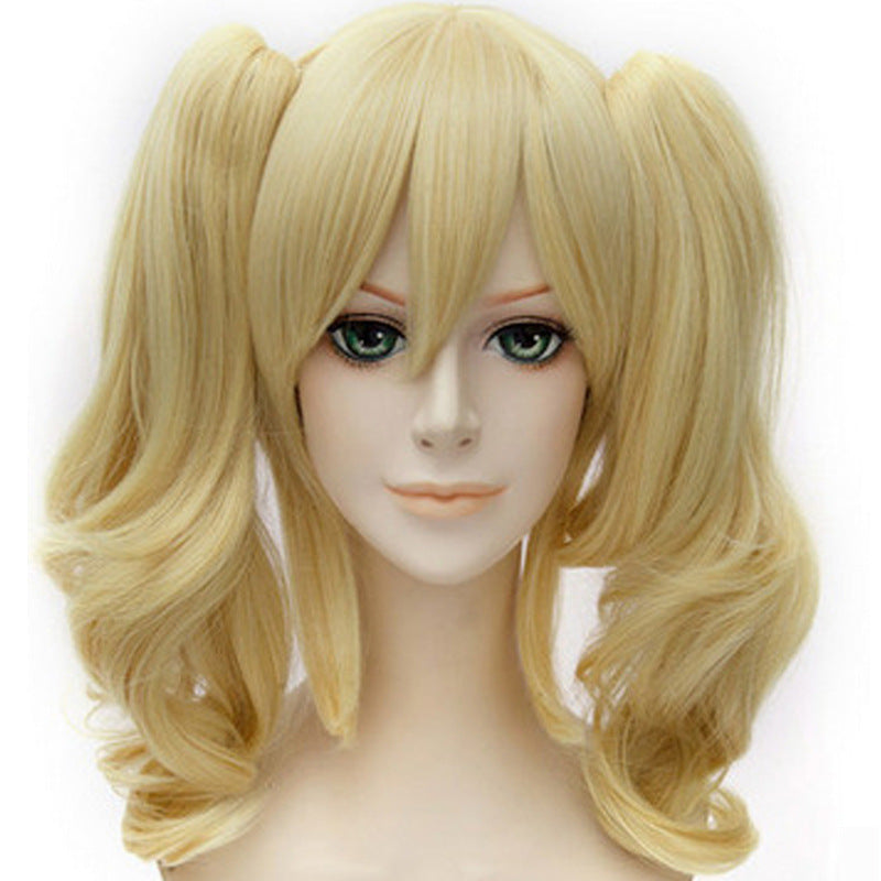 European And American Curly Hair Golden Yellow Anime Cosplay Wig Full Headgear — side view
