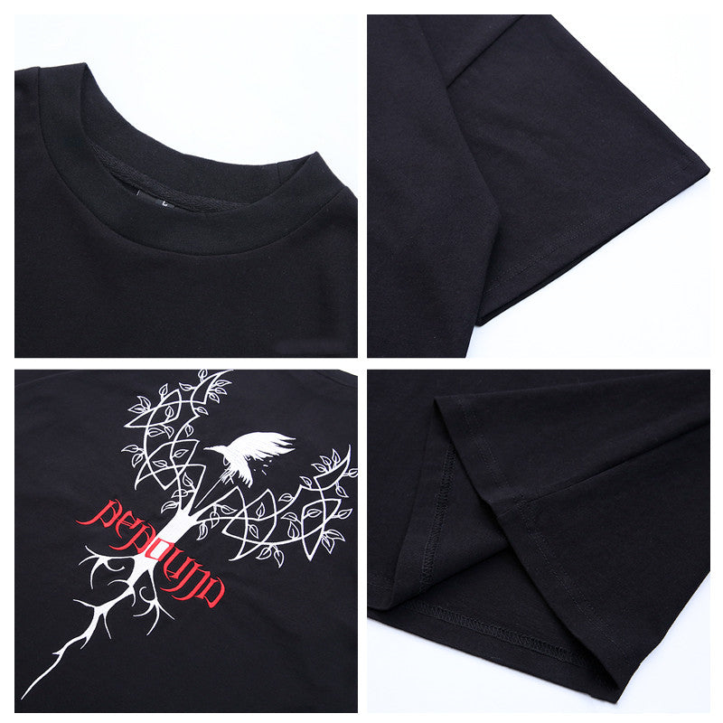 Cartoon Five-point Sleeve T-shirt Male Short-sleeved Letter Printing Japanese Tide Brand Anime Hip-hop Sleeve Top — side view