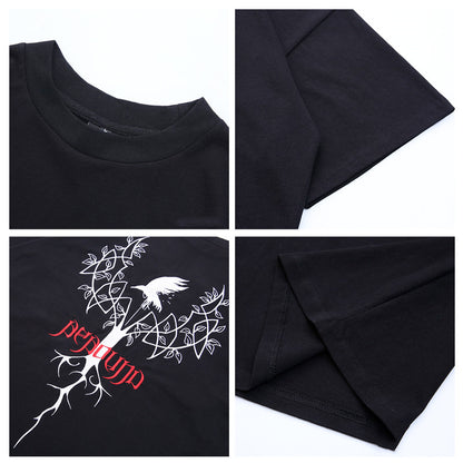 Cartoon Five-point Sleeve T-shirt Male Short-sleeved Letter Printing Japanese Tide Brand Anime Hip-hop Sleeve Top — side view