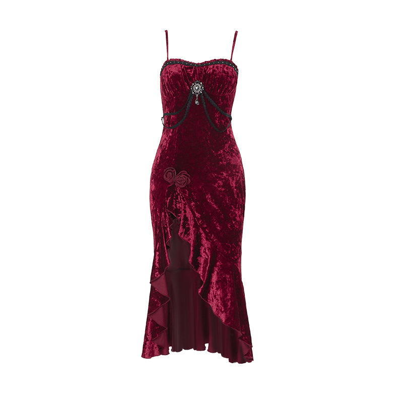 Christmas Gothic Dark Ruffle Lace Dress | Magic Stories