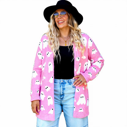 Women's Halloween Ghost Plush Cardigan | Magic Stories