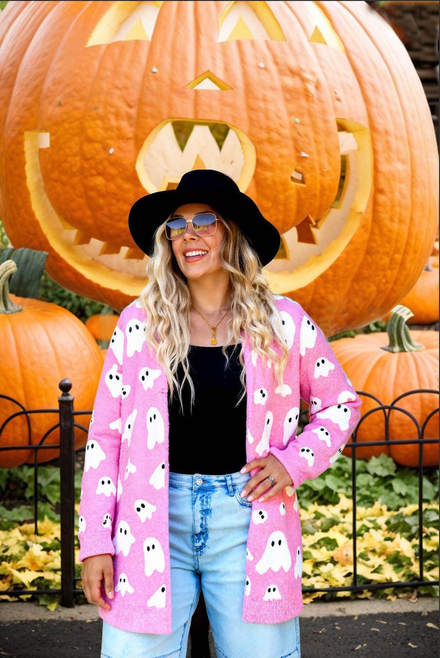 Women's Halloween Ghost Plush Cardigan | Magic Stories