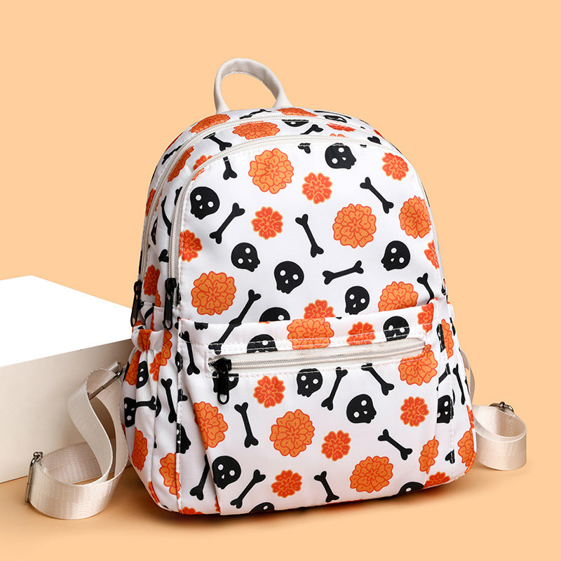 Halloween Skull Print Backpack for Women — back view