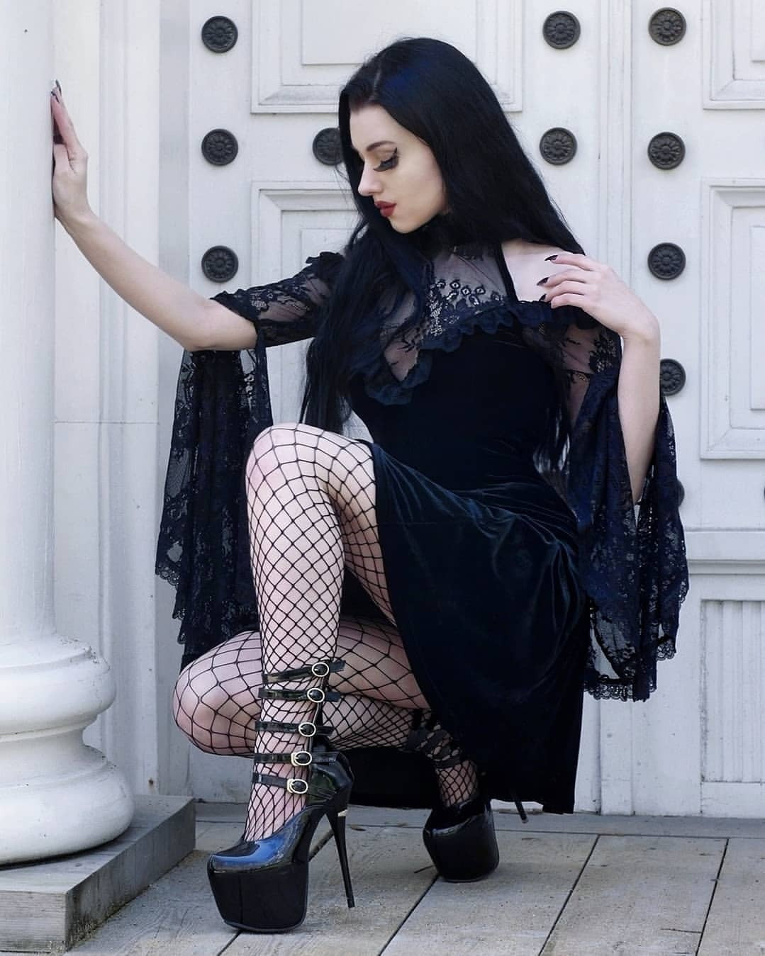 Dark Gothic Lace Panels Dress — side view