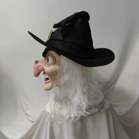 Witch Mask With Hood And Long Hair Cosplay Party Gag Prop — back view