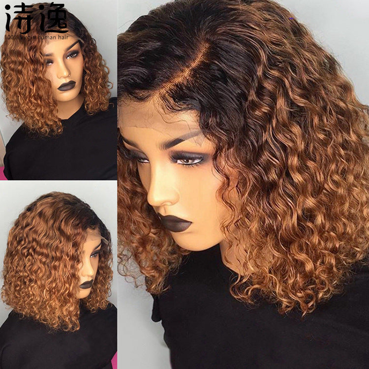 Burgundy Gradient Color Wig Lace Front Short Bob Wig — back view