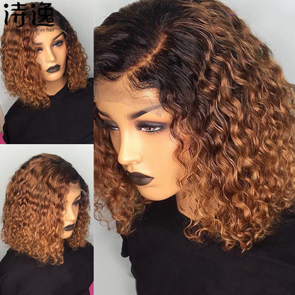 Burgundy Gradient Color Wig Lace Front Short Bob Wig — back view