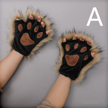 Fingerless Cat Paw Handmade Cartoon Cute Plush Gloves — scale reference