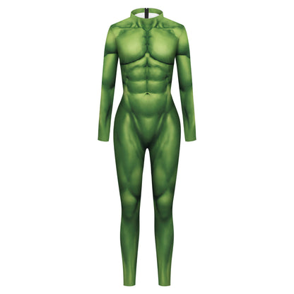 New Foreign Trade Digital Print Cosplay Costume Green Body Suit Muscle Bodysuit Performance Outfit — packaging