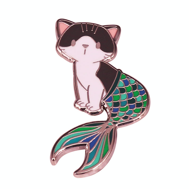 Cute Cartoon Mermaid Cat Brooch Pin Enamel Badge — side view