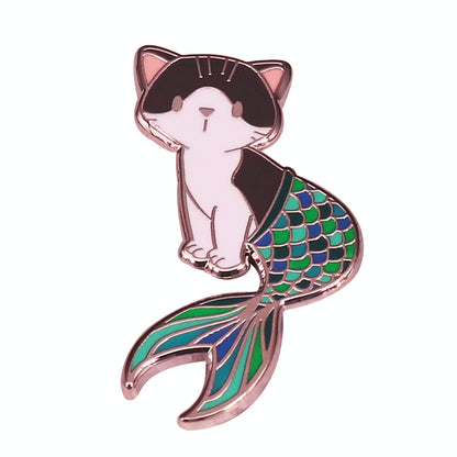Cute Cartoon Mermaid Cat Brooch Pin Enamel Badge — side view